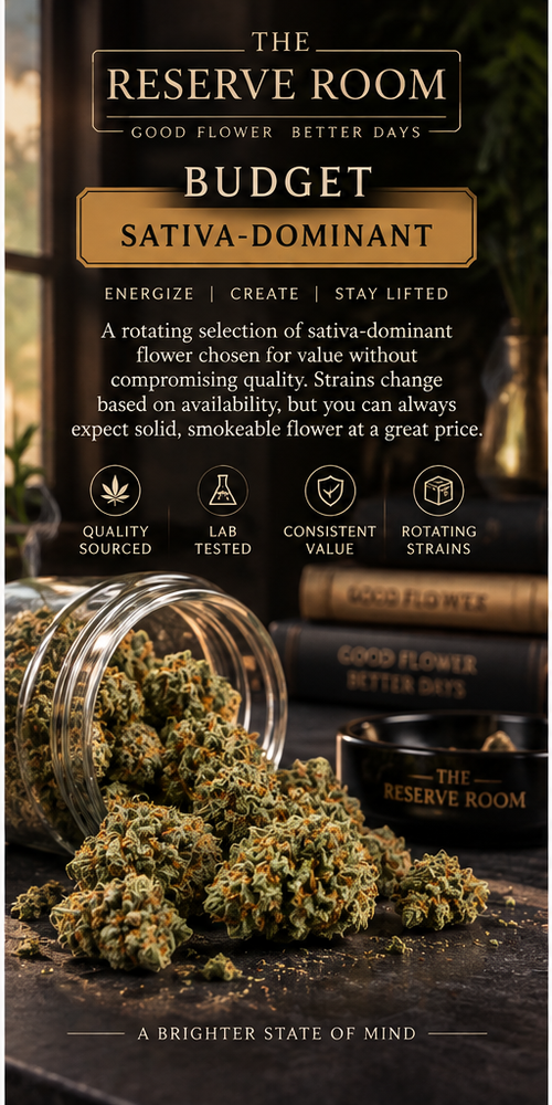 Budget Sativa-Dominant rotating whole flower from The Reserve Room
